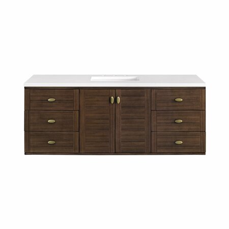 James Martin Vanities Amberly 60in Single Vanity, Mid-Century Walnut w/ 3 CM White Zeus Top 670-V60S-WLT-3WZ